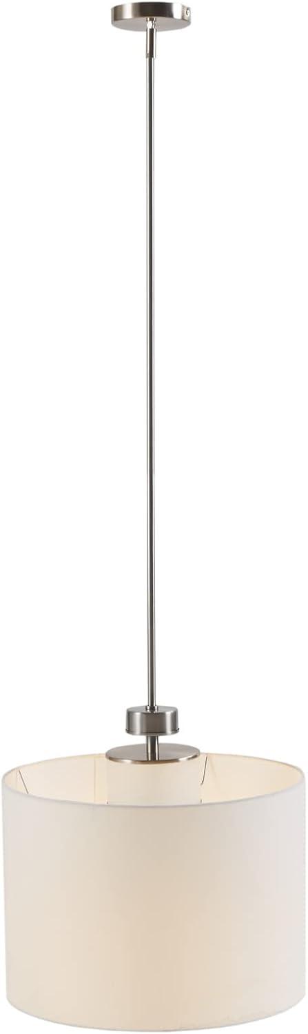 Urban Sophisticate White Linen & Glass LED Drum Pendant