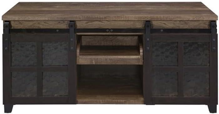 DremFaryoyo Nineel Coffee Table  Obscure Glass  Rustic Oak & Black Finish 87955