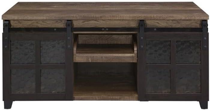 ACM-87955 - ACME Nineel Coffee Table, Obscure Glass, Rustic Oak & Black Finish