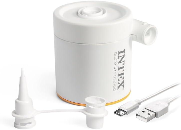 Intex: Quick-Fill Electric Air Pump - USB150 - Inflate Mattress-Floats, 2 Interconnecting Nozzles, 8.5' USB-C Power Cord, 150 L/Min, 0.43 psi, 66616E