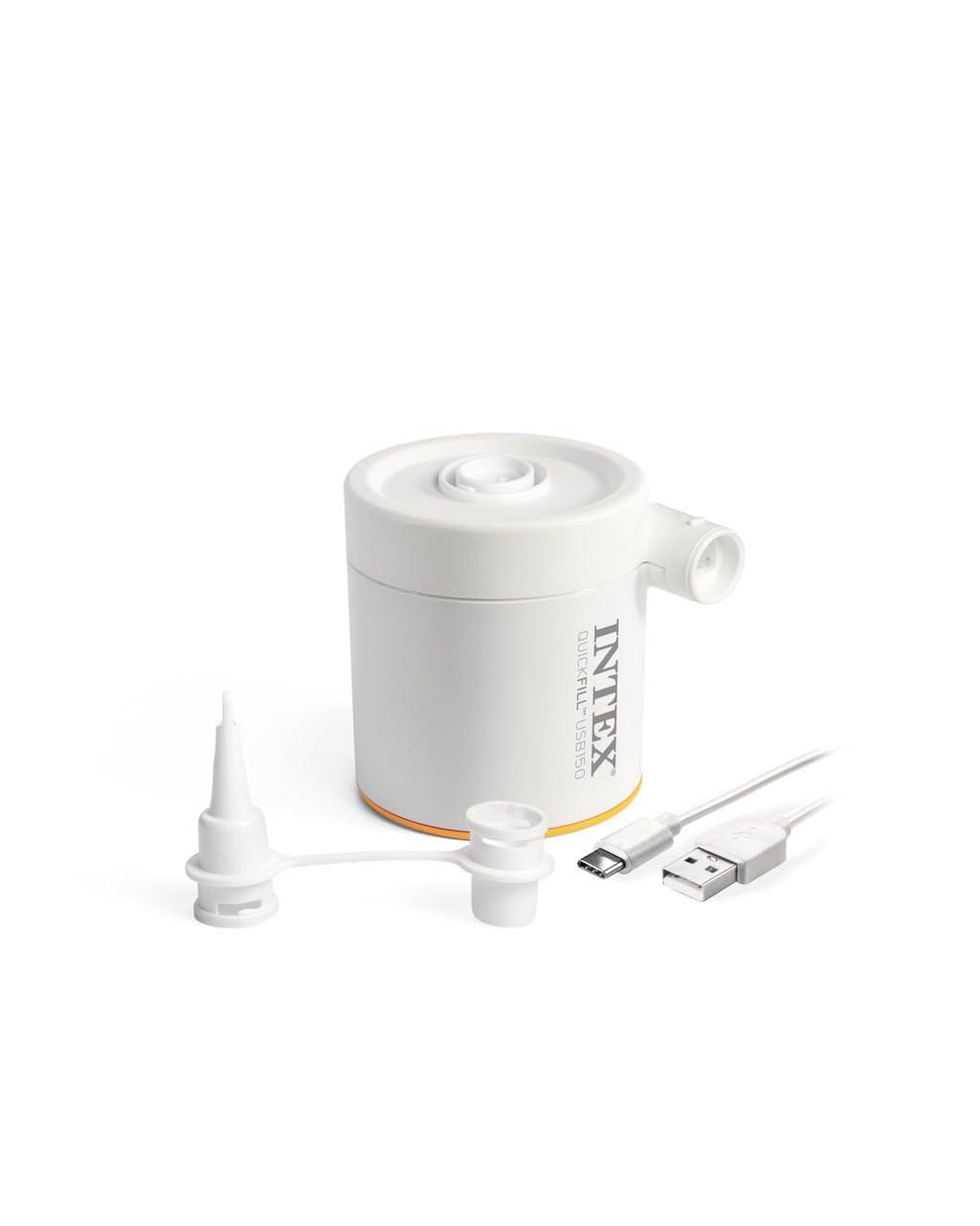 Intex: Quick-Fill Electric Air Pump - USB150 - Inflate Mattress-Floats, 2 Interconnecting Nozzles, 8.5' USB-C Power Cord, 150 L/Min, 0.43 psi, 66616E