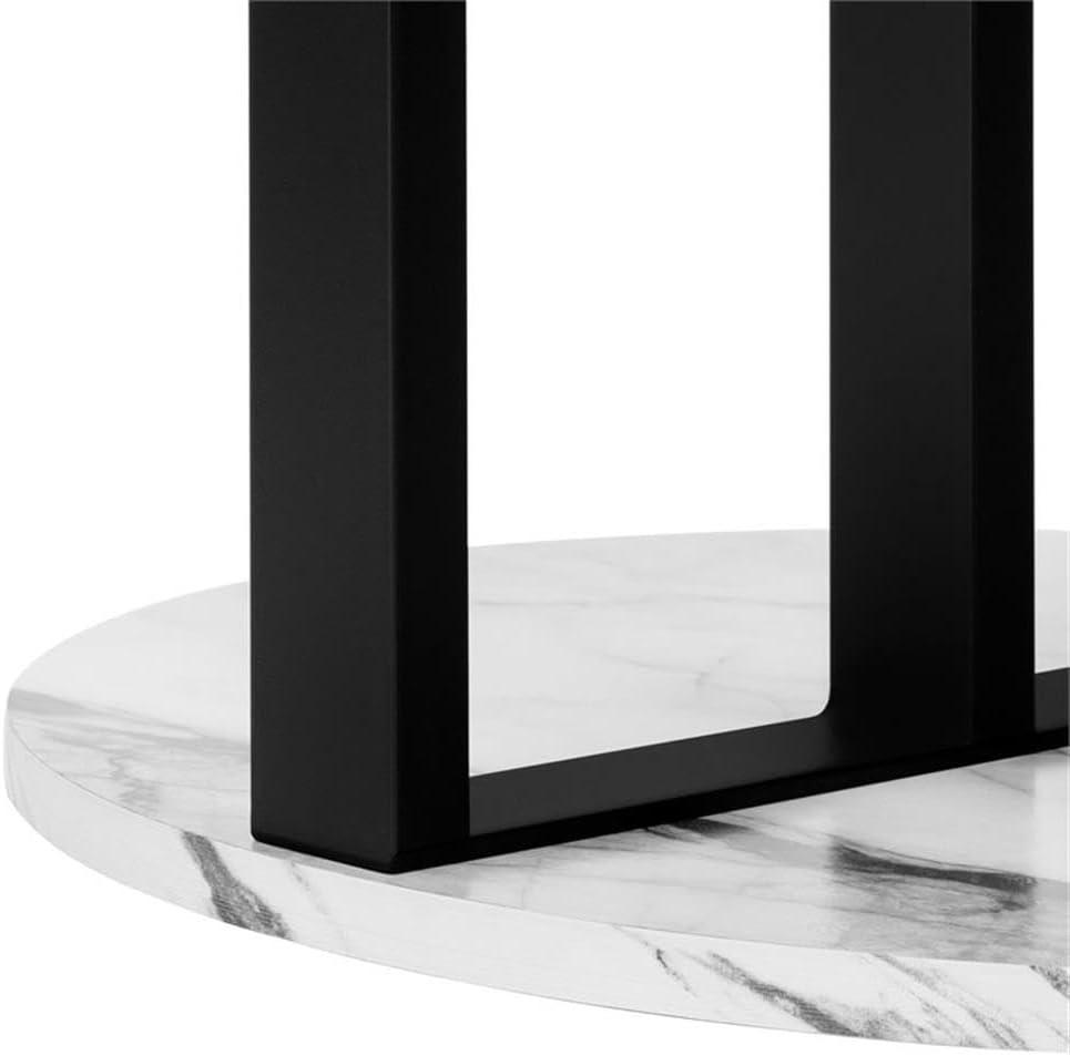 17 Stories Accent Table, Side, Round, End, Nightstand, Lamp, Living Room, Bedroom, White Marble Look Laminate, Black Metal, Contemporary, Modern