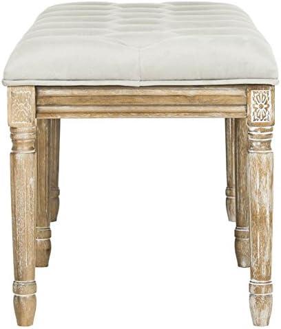 Rocha 19''H French Brasserie Tufted Traditional Rustic Wood Bench  - Safavieh