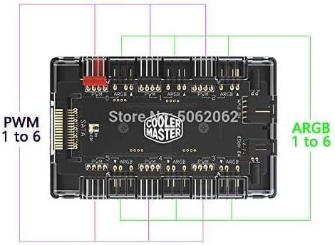 ARGB and PWM Fan HUB,6 Ports for Addressable RGB Lighting,1 to 6 Multi Way Magnetic backplane Splitter 5V/3PIN Case Fan Hub Adapter