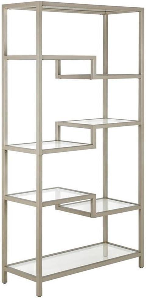 Evelyn&Zoe Johann 68" Tall Rectangular Bookcase, Satin Nickel