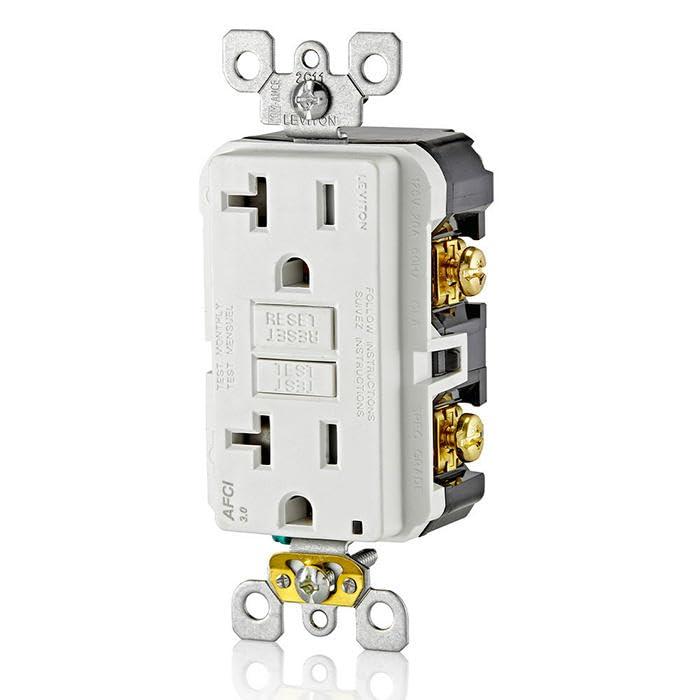 Leviton AFCI Outlet, 20 Amp, Self Test, Tamper-Resistant with LED Indicator Light, Protection from Electrical Fires, AFTR2-W, White