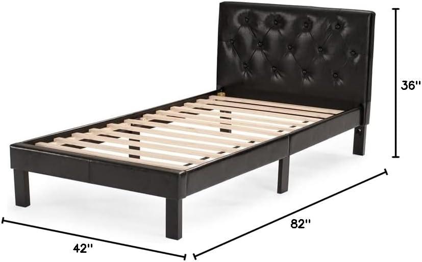 Poundex Furniture Twin Upholstered Bed Frame with Slats in Black Faux Leather