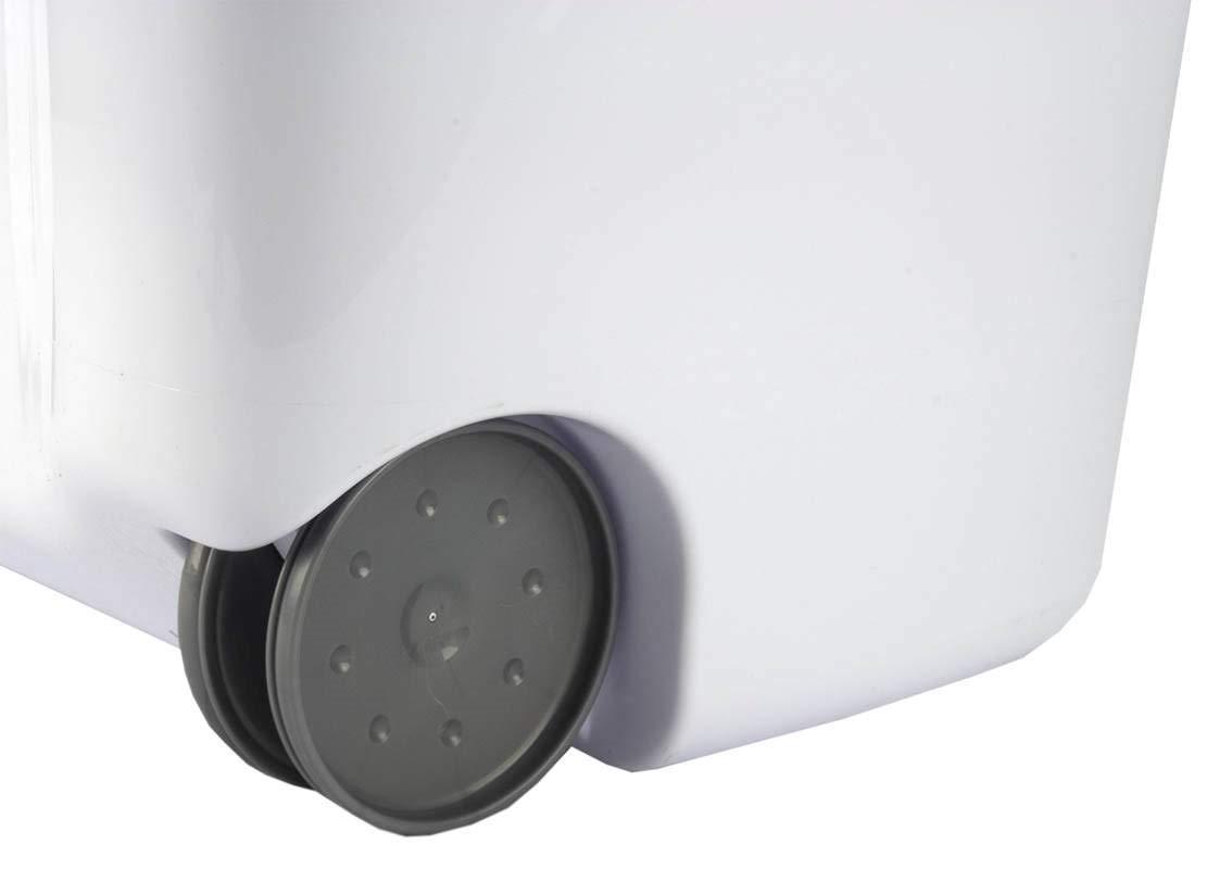 White Plastic Wheeled Laundry Hamper with Lid
