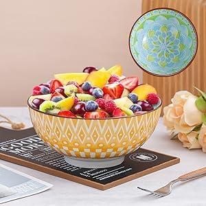 AHX arge Ceramic Serving Bowl Set - 8-InchColorful Porcelain Pasta Bowls - Perfect for Salad, Soup, Noodle, Ramen - Microwave and Dishwasher Safe - 57 oz (1400 ml)