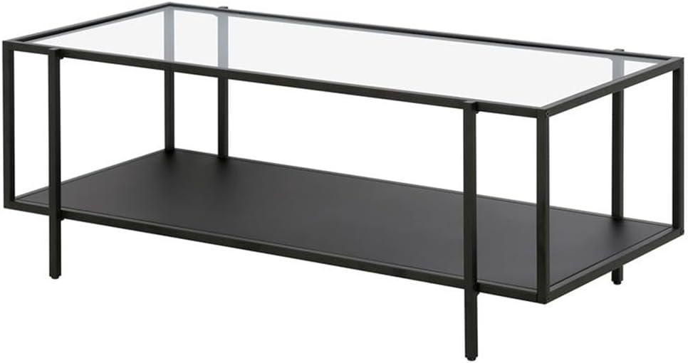 Evelyn&Zoe Vireo 45" Wide Rectangular Coffee Table with Metal Shelf in Blackened Bronze