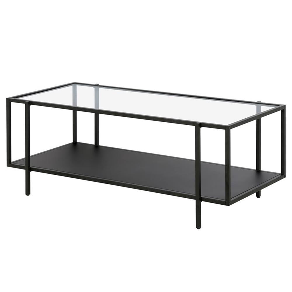 Evelyn&Zoe Vireo 45" Wide Rectangular Coffee Table with Metal Shelf in Blackened Bronze