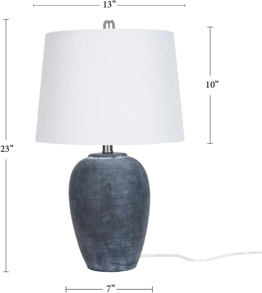 Nourison Home 23" Black Vintage Distressed Ceramic Pot Table Lamp for Bedroom, Living Room, End Table, with White Tapered Drum Shade