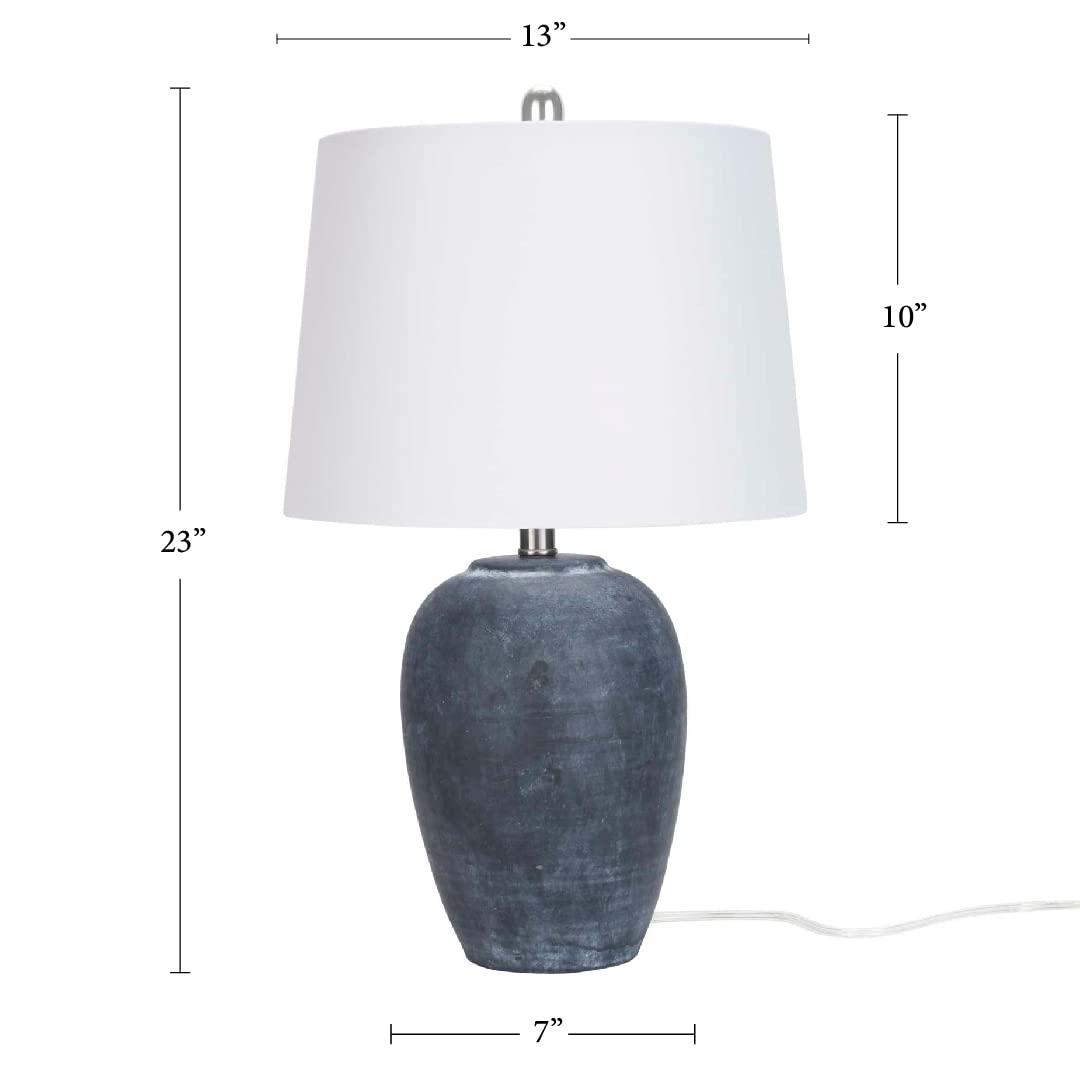 Nourison Home 23" Black Vintage Distressed Ceramic Pot Table Lamp for Bedroom, Living Room, End Table, with White Tapered Drum Shade