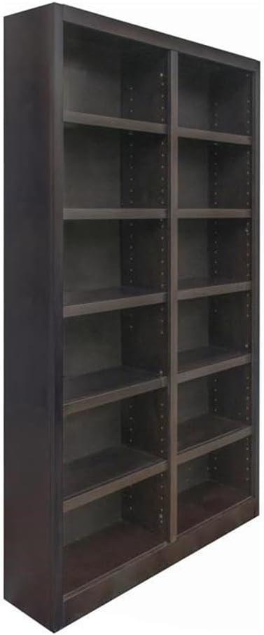 Double Wide Bookcase, Espresso Finish 12 Shelves