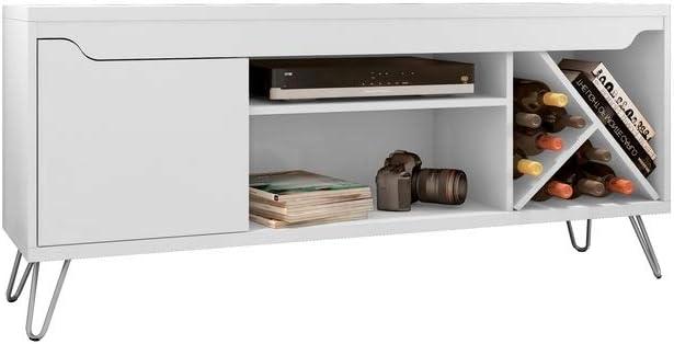 Manhattan Comfort 216BMC6 Baxter Mid-Century- Modern TV Stand with Wine Rack in White, 23.03 x 53.54 x 14.17 in.
