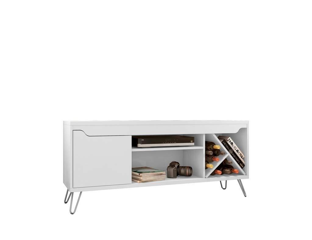 Manhattan Comfort 216BMC6 Baxter Mid-Century- Modern TV Stand with Wine Rack in White, 23.03 x 53.54 x 14.17 in.