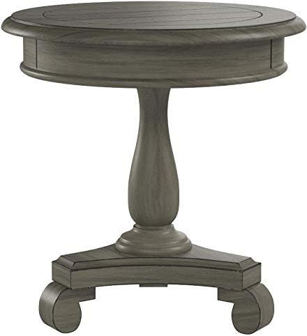 Roundhill Furniture Rene Round Wood Pedestal End Table in Gray