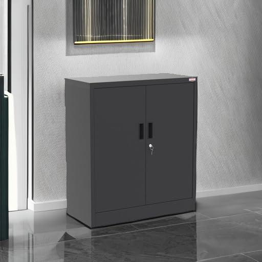 Metal Storage Cabinet, 36" H Locking Storage Cabinet with Adjustable Shelves, Steel Storage Cabinet for Garage, Home, Office, Utility Room-Black