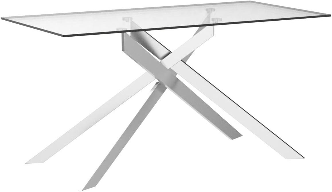 Silver Glass Rectangle Dining Table with Chrome Cross Legs