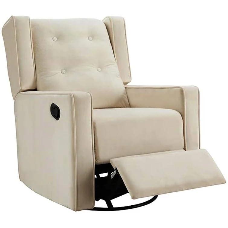 Odelia 360 Swivel Glider Rocker Recliner, Tufted Nursery Chair with Manual Puller, Plush Cushioning, Soothing Rocking Motion with Microfiber Fabric for Living Room, Bedroom, Apartment Cream