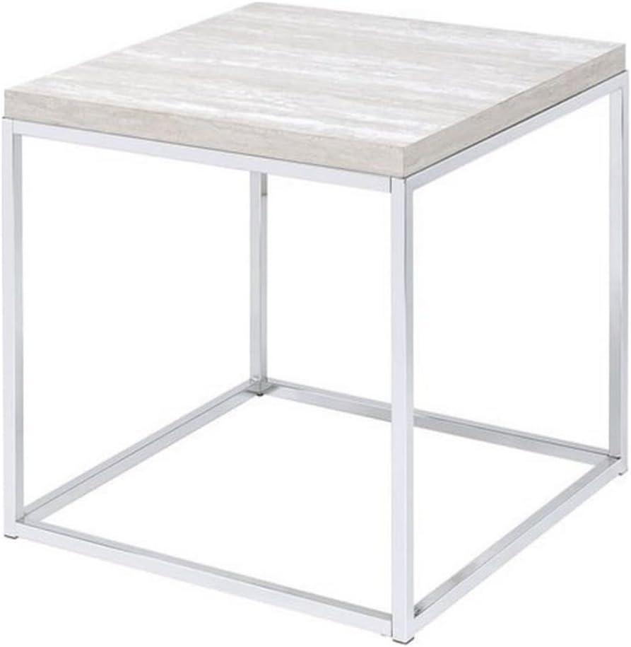 ACME Snyder Square Wooden End Table in Chrome and White