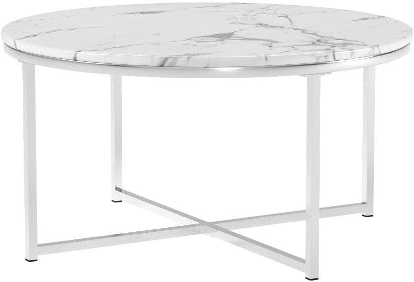 Elegant 36" Round Faux Marble Coffee Table with Metal Frame