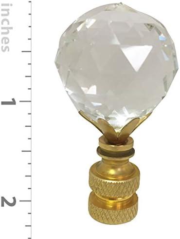 Royal Designs, Inc. Large Diamond Faceted Cut Clear K9 Crystal 1.5" Lamp Finial for Lamp Shade, Polished Brass Base (CCF-2005L-PB-1)