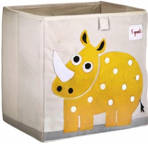 3 Sprouts Children's Foldable Fabric Storage Cube Box Soft Toy Bin, Yellow Rhino