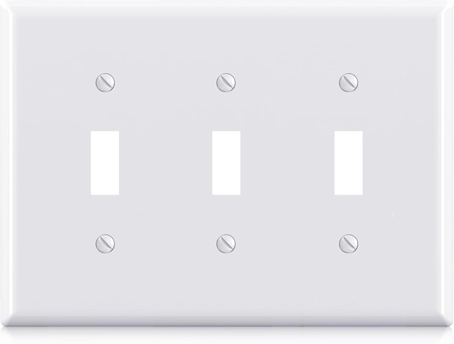 Glossy White 3-Gang Thermoplastic Toggle Switch Wall Plate