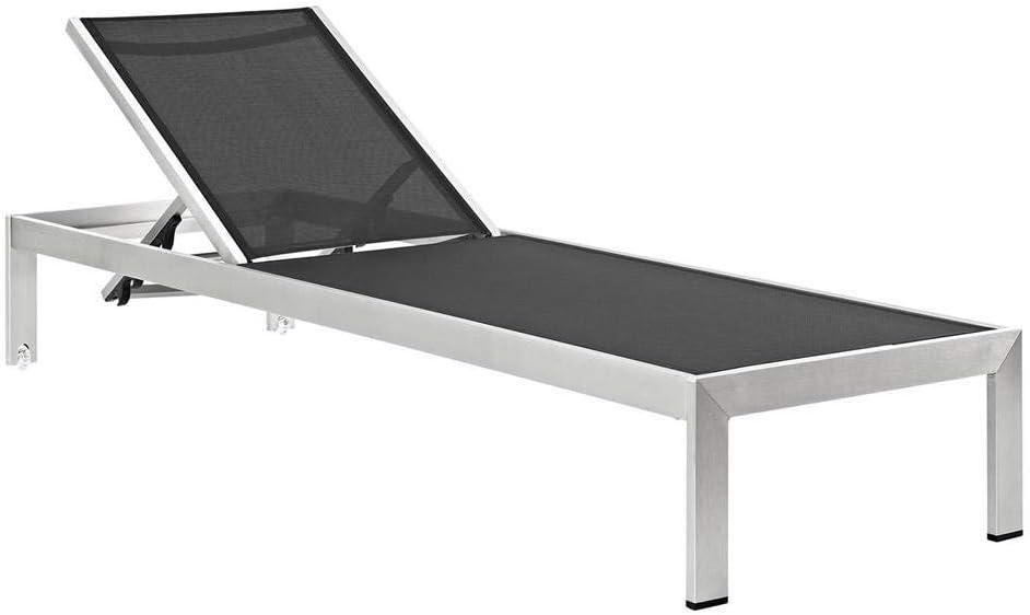 Silver Black Aluminum Outdoor Chaise Lounge Set