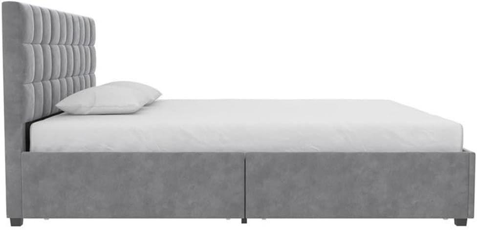 Serena Upholstered Bed with Drawers Light Gray Velvet - Cosmoliving By Cosmopolitan