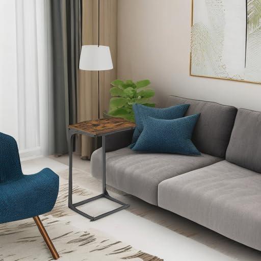 VASAGLE C-Shaped End Table, Side Table for Sofa, Couch Table with Metal Frame, Small TV Tray Table for Living Room, Bedroom, Rustic Brown and Black