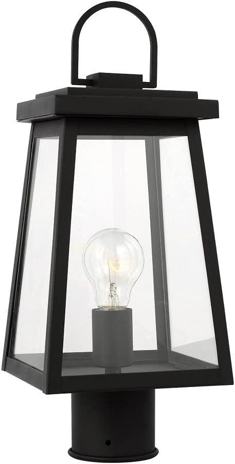 Black Outdoor Post Lantern with Clear Glass Panels