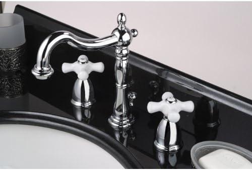 Kingston Brass Heritage Two-Handle 3-Hole Deck Mount Widespread Bathroom Faucet with Pop-Up Drain