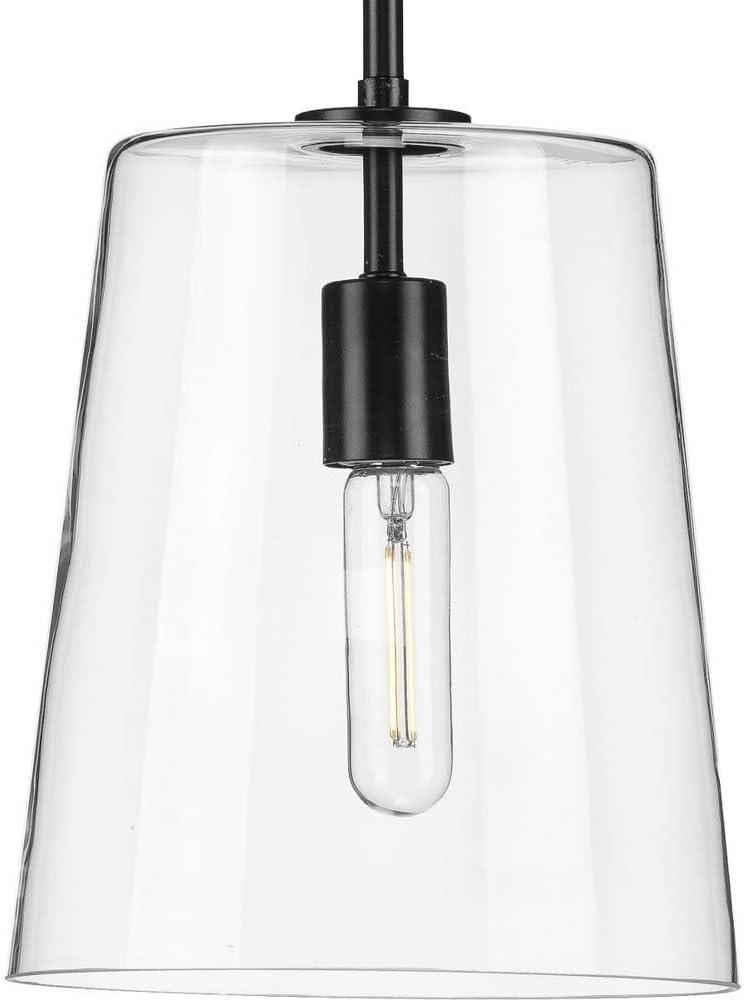 Progress Lighting, Clarion, 1-Light Pendant, Matte Black, Clear Glass Shade