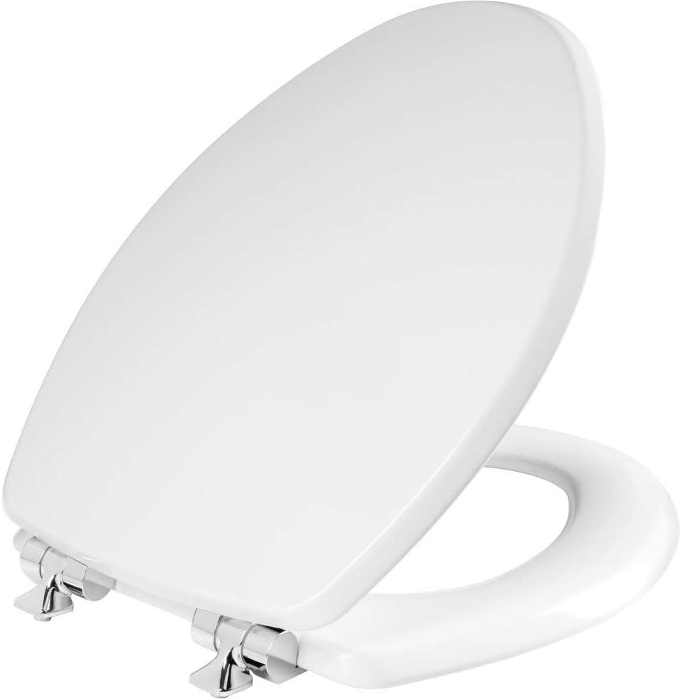Bennett Toilet Seat with Metal Hinges, Slow Close Wood Seat, Easy Install, Elongated, White