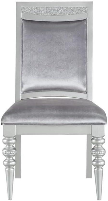 Acme Crystal Inlaid Fabric Upholstered Wooden Side Chair, Set of 2, Silver- Saltoro Sherpi Indoor