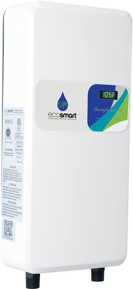 EcoSmart White Electric Tankless Water Heater with Digital Display