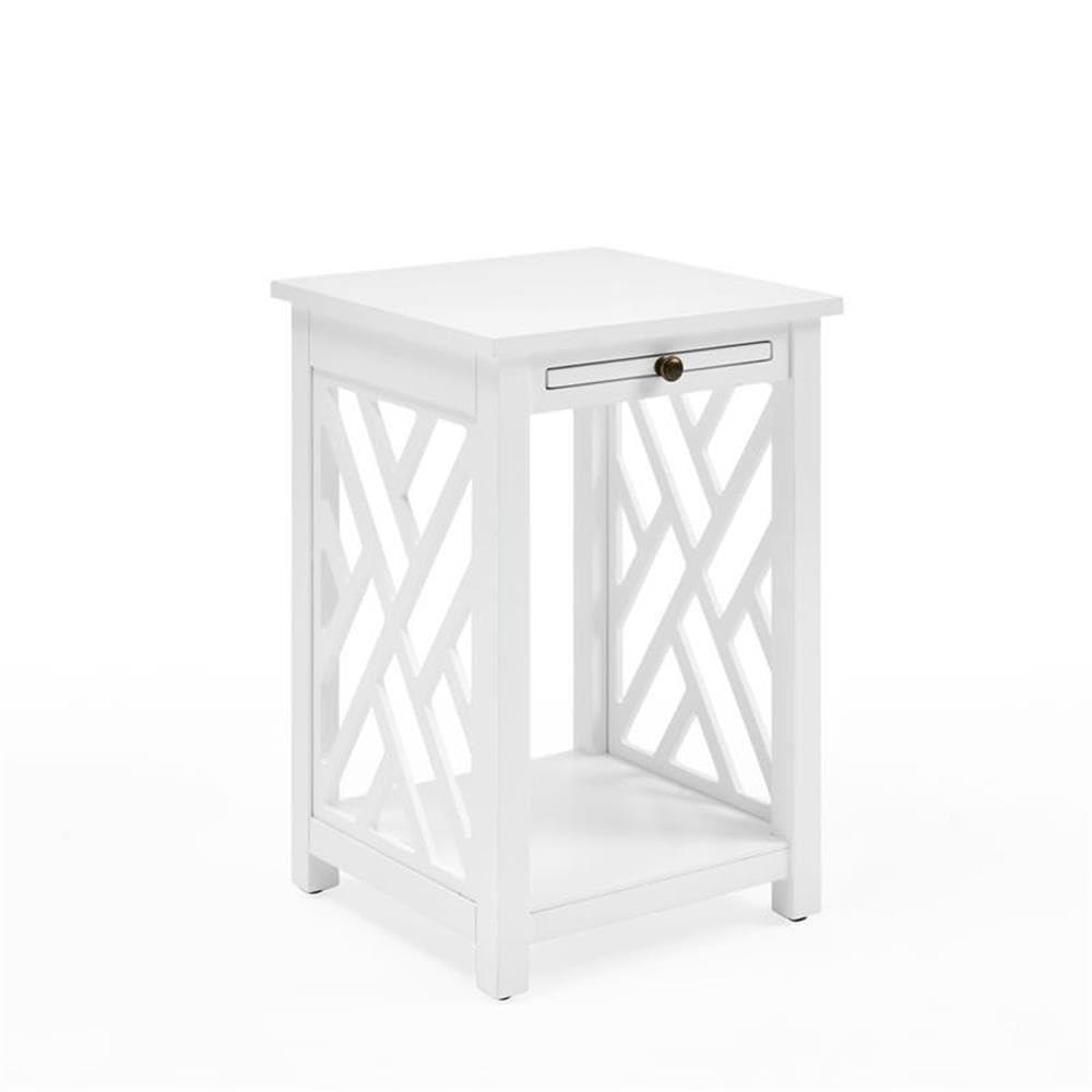Alaterre Furniture 36" Middlebury Coffee Table with Drawer and 2 End Tables with Tray Shelf White: Mid-Century Modern, Wood Frame