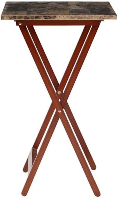 Brown Faux Marble and Rubberwood Folding Tray Table Set