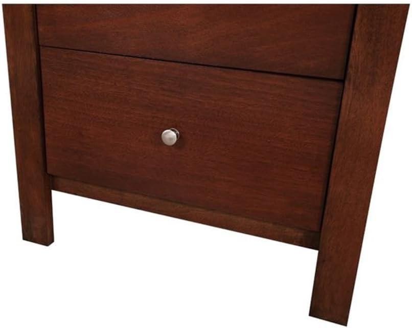 Cherry Wood 2-Drawer Nightstand with Silver Knobs