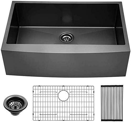 30" L x 21" W Farmhouse Kitchen Sink Gunmetal Black Stainless Steel Sink Single Bowl Kitchen Sink