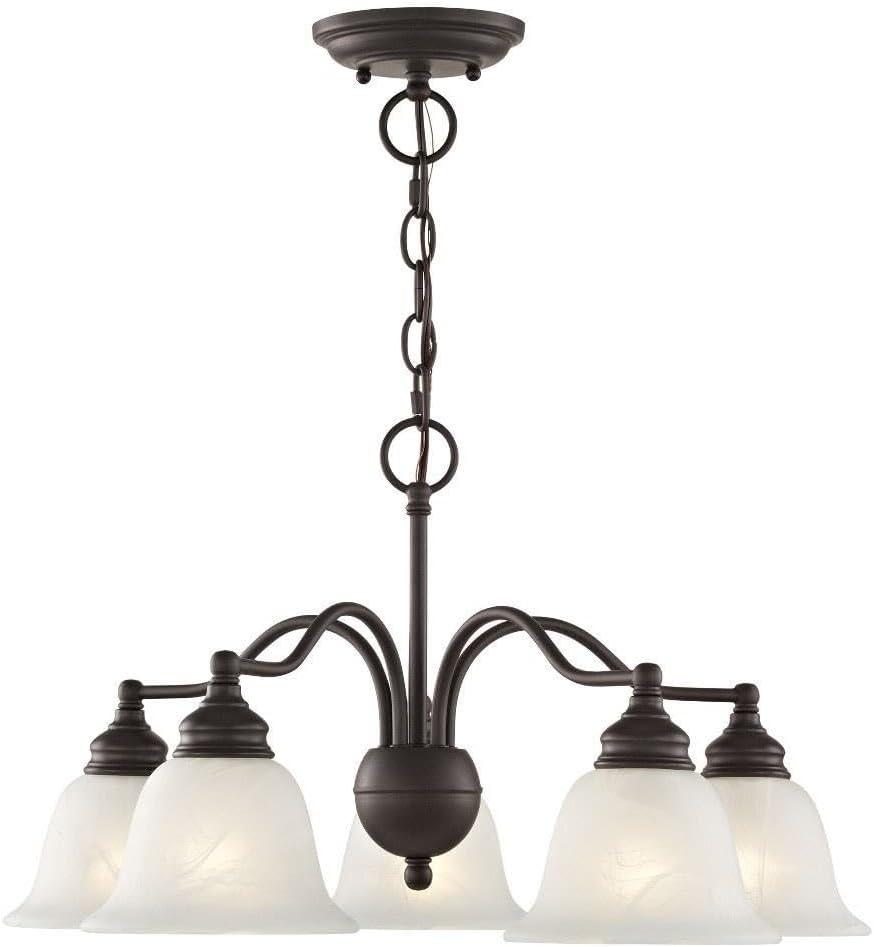 Elegant Bronze 5-Light Outdoor Chandelier with White Alabaster Glass