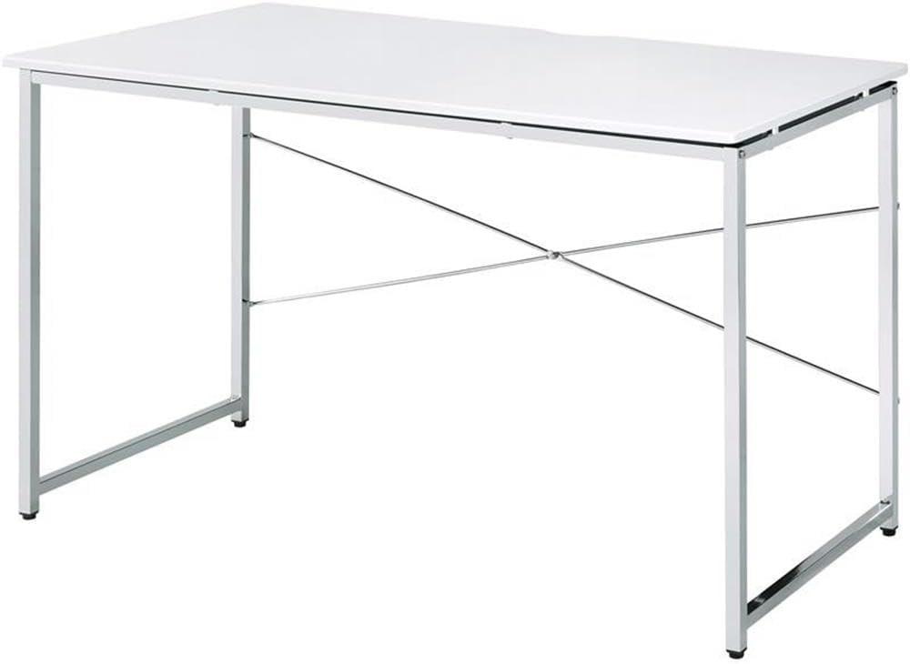 Tennos Rectangular Metal Frame Writing Desk in White and Chrome