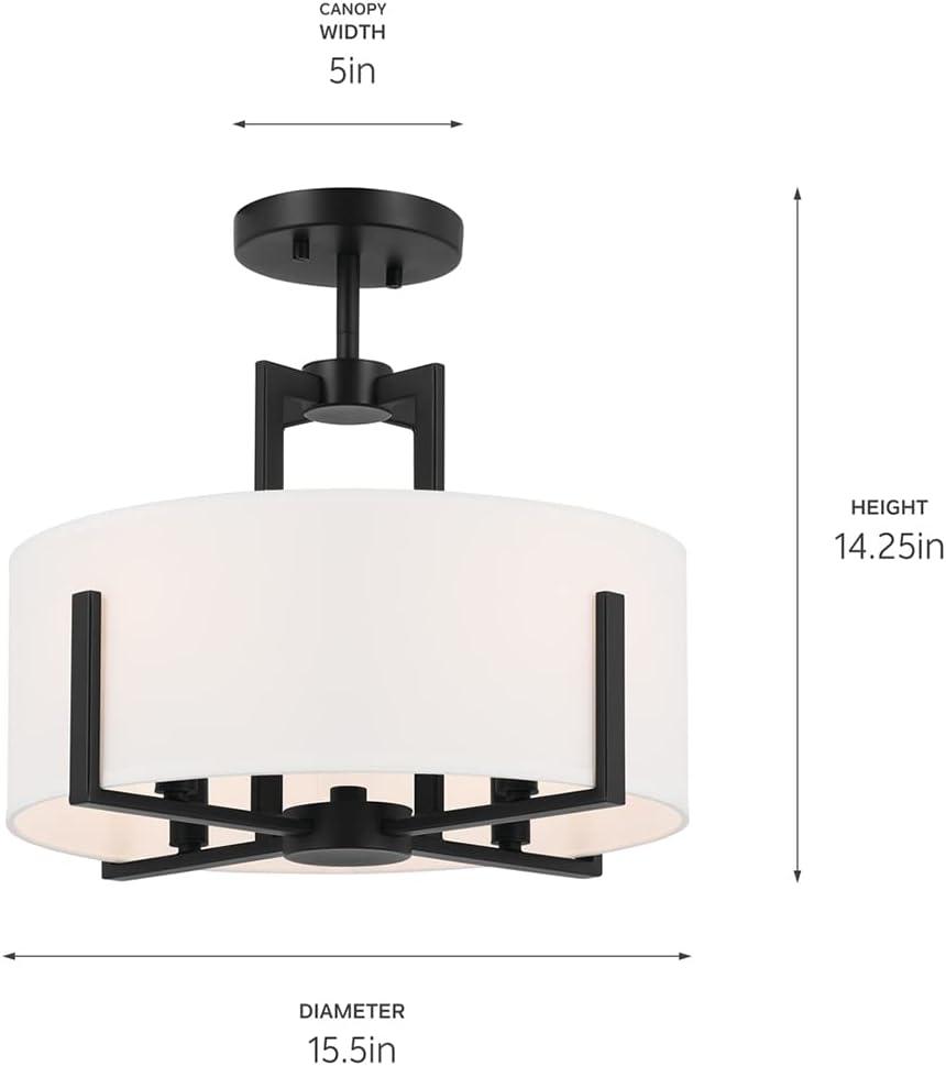 Malen Black Metal Semi-Flush 4-Light with White Fabric Shade