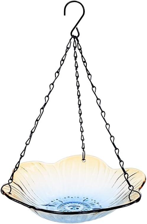The Lakeside Collection Hanging Glass Birdbath - Flower Shape - Medium