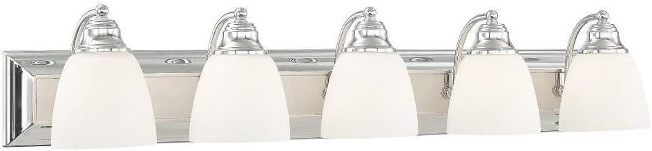 Springfield 36" Polished Chrome 5-Light Vanity with Satin Opal Glass