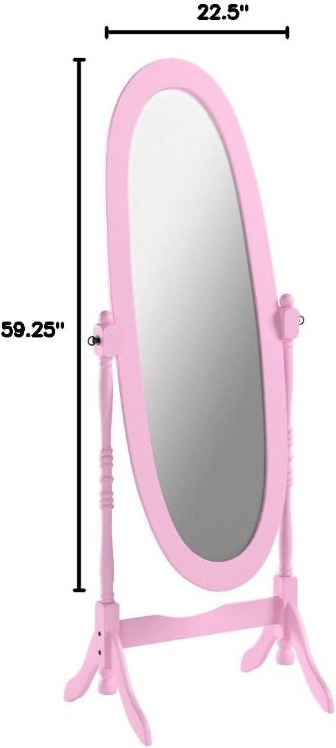 Roundhill Furniture Traditional Queen Anna Style Wood Floor Cheval Mirror Pink