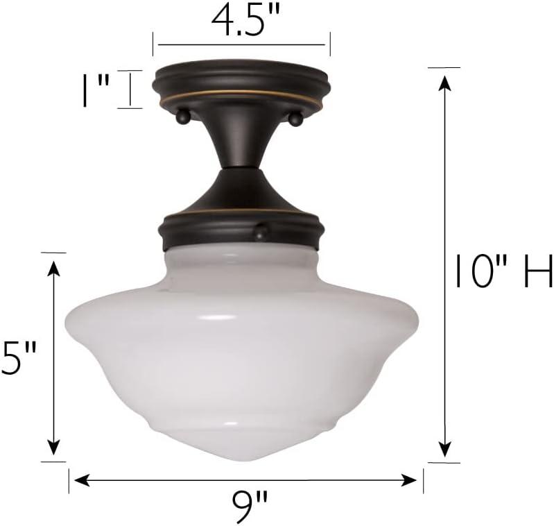 Vintage Globe Schoolhouse Ceiling Light in Oil Rubbed Bronze with White Glass Shade