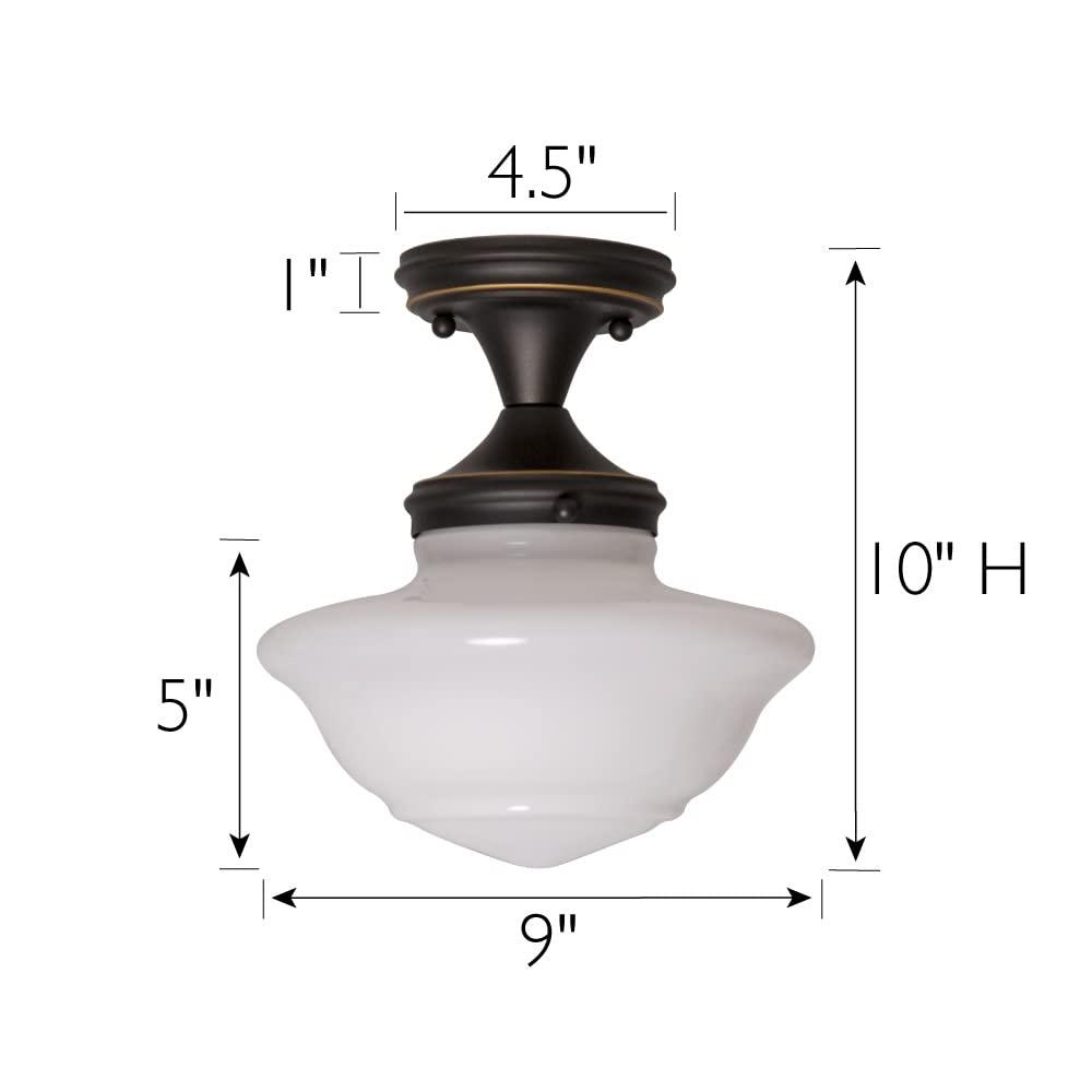 Vintage Globe Schoolhouse Ceiling Light in Oil Rubbed Bronze with White Glass Shade